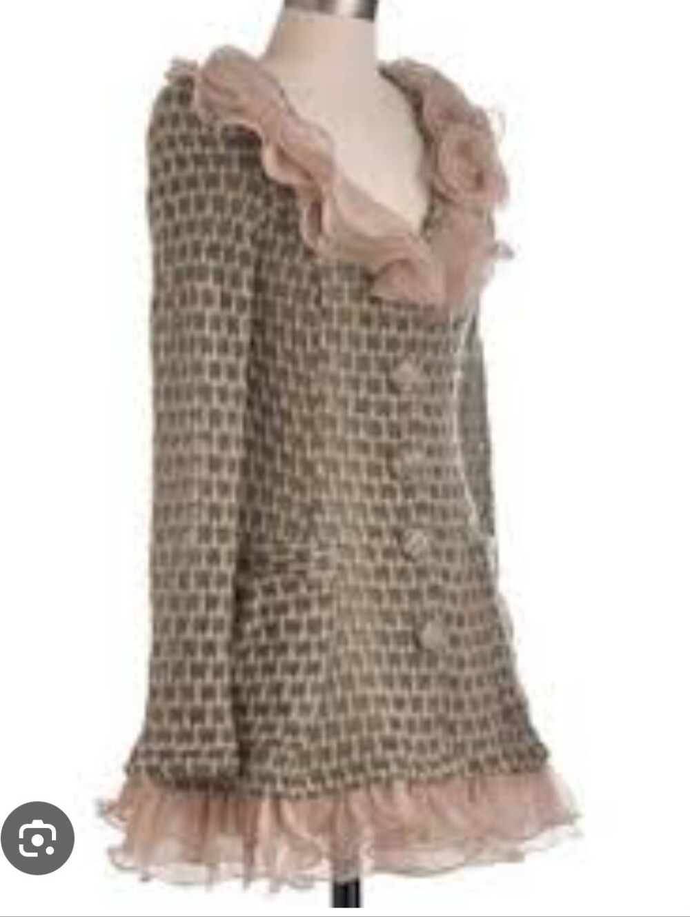 Ryu Vintage Women’s Light Blue Grey Tweed Dress with Beige Ruffle Collar